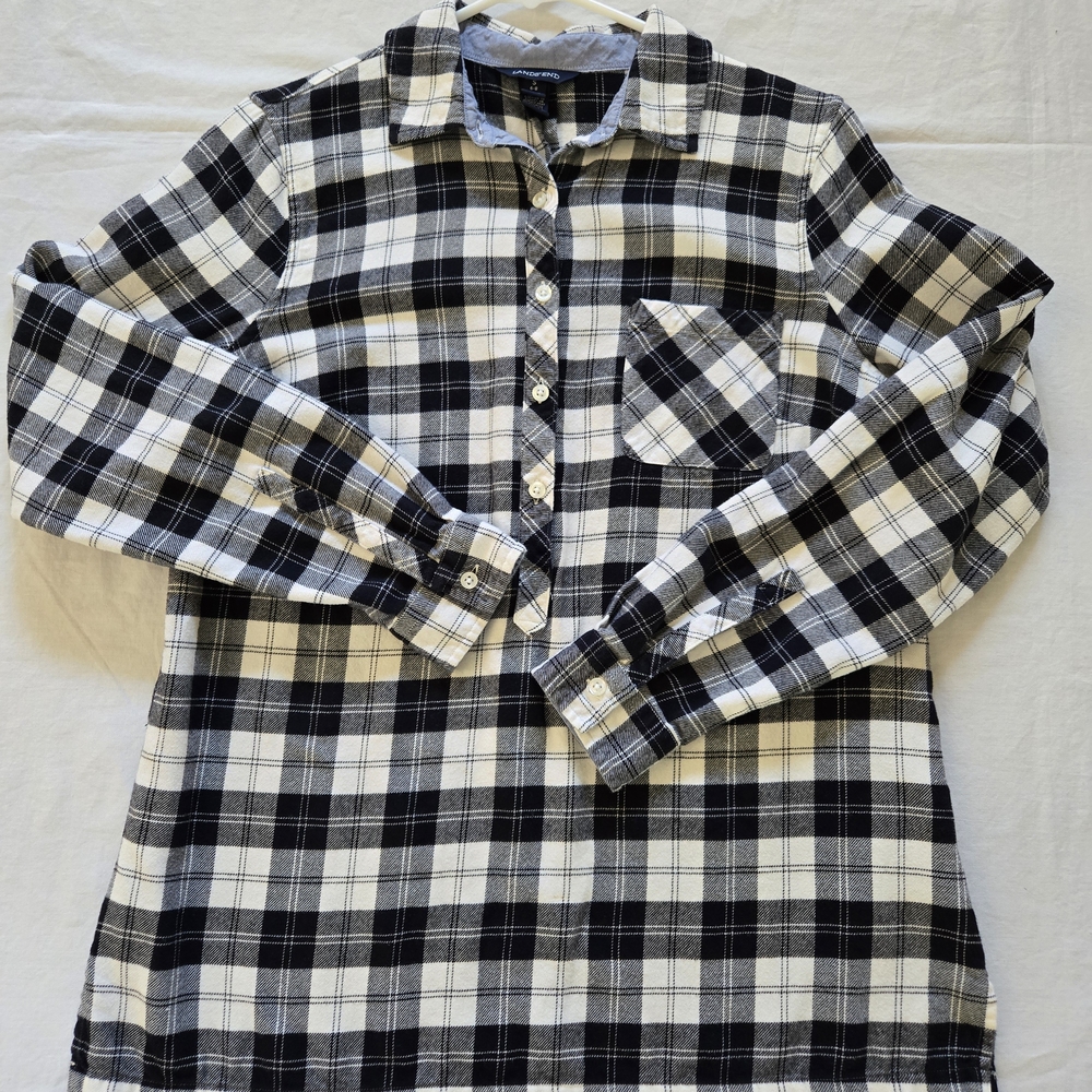 Lands' End Black and White Checkered Shirt